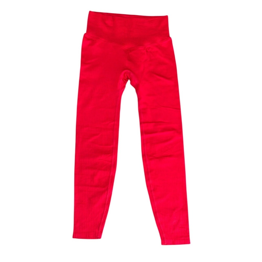 Pink Victoria's Secret Active Red Ribbed High Waisted Leggings‎ XS Small Logo